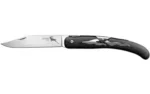 Cold Steel Kudu Lite black folding knife, right-side view open with silver blade and curved handle