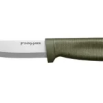 Cold Steel Finn Hawk with plain silver blade and green handle, right-side view