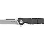 Cold Steel Medium Luzon folding knife, right-side view with silver blade and black handle