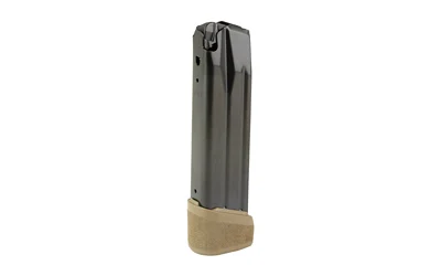 Springfield Echelon magazine, angled front view with dark body and tan baseplate