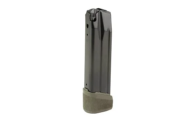 Springfield Echelon magazine upright in dark gray with olive drab green base pad