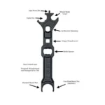 LBE AR15 Armorers Tool black multi-tool, front view with labeled wrench openings