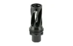 HUXWRX Safety Co. HUX FLASH HIDER-QD black slotted flash hider, angled side view