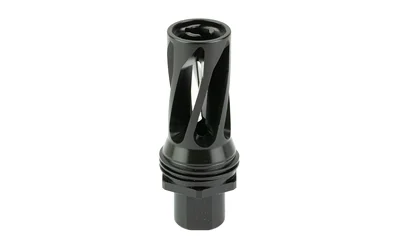 HUXWRX Safety Co. HUX FLASH HIDER-QD black slotted flash hider, angled side view