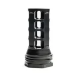 HUXWRX Safety Co. HUX Muzzle Brake QD, black front view with rectangular ports
