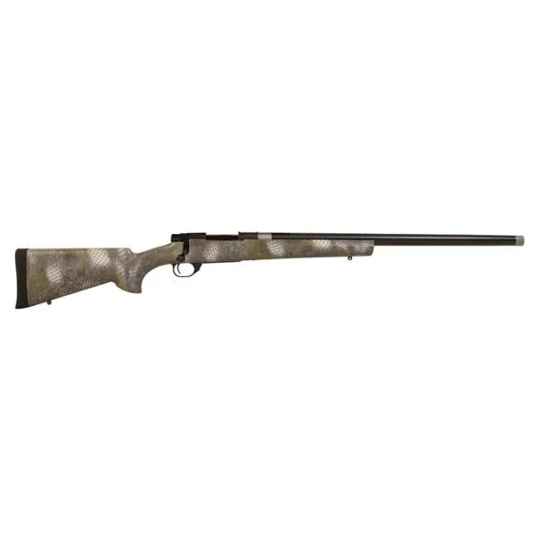 Legacy Sports International Howa Hogue Rifle, left-side view with camo stock and black barrel