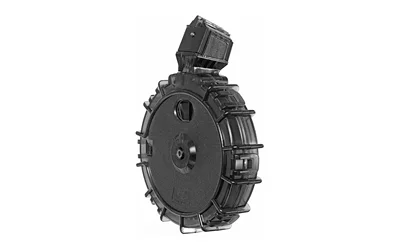 PROMAG RUG 10/22 22LR 55RD DRM SMK smoke drum magazine in angled front view with black feed tower