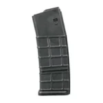 PROMAG AR-308 black polymer magazine, angled front view with ribbed body