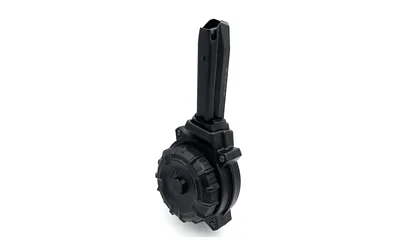 primary-10863 PROMAG FN 509 drum magazine, black front view with round drum and extended tower