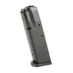 ProMag CZ-75 blue steel magazine, angled side view with witness holes and black baseplate