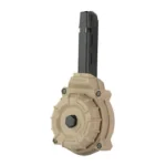 ProMag 9MM drum magazine, flat dark earth front view with round drum and black tower