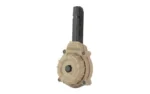 ProMag 9MM drum magazine, flat dark earth front view with round drum and black tower