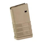 PROMAG FN SCAR17 tan polymer magazine, angled front view with textured lower body