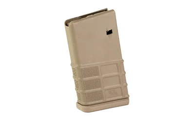 PROMAG FN SCAR17 tan polymer magazine, angled front view with textured lower body