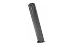 PROMAG RUGER SR9 black steel magazine, angled side view with witness holes