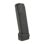 ProMag for GLK 17 magazine, black angled side view with extended baseplate