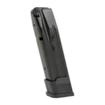 PROMAG SIG P320 9MM 20RD BLUE STEEL, black magazine in angled side view with black baseplate