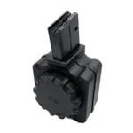 PROMAG FN FAL 308WIN 50RD DRUM BLACK, black three-quarter view with round drum and top feed tower