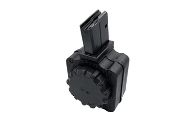 primary-10894 PROMAG FN FAL 308WIN 50RD DRUM BLACK, black three-quarter view with round drum and top feed tower