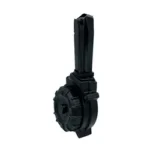 ProMag SAR SAR9 9mm 50rd Drum Black, upright black drum magazine shown from the front