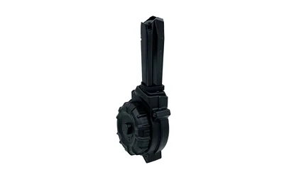 primary-10917 ProMag SAR SAR9 9mm 50rd Drum Black, upright black drum magazine shown from the front