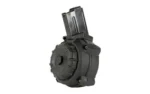 ProMag Ruger Mini 30 drum magazine, black angled front view with round drum and top tower
