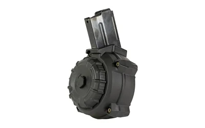 ProMag Ruger Mini 30 drum magazine, black angled front view with round drum and top tower