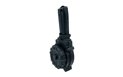 ProMag Ruger Security-9 Drum, black drum magazine shown upright from an angled view