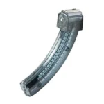 PROMAG RUG 10/22 CHRGR smoke translucent curved magazine, angled side view