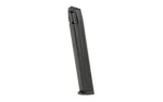 PROMAG SAR SAR9 9MM 32RD BLUE STEEL dark extended magazine, angled side view