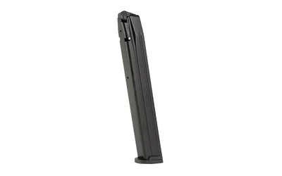 PROMAG SAR SAR9 9MM 32RD BLUE STEEL dark extended magazine, angled side view
