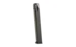 PROMAG TAURUS TH9 9MM 32RD BLUE STL, right-side view of long dark magazine with black baseplate