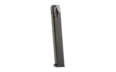 PROMAG TAURUS TH9 9MM 32RD BLUE STL, right-side view of long dark magazine with black baseplate