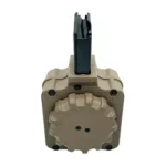PROMAG FN SCAR17 tan drum magazine, front view with feed tower and ridged drum