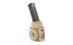 PROMAG FN FV SV tan drum magazine, angled view with black magazine tower