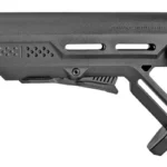 STRIKE MOD1 STOCK W/QD BLACK, black right-side view with open frame, slots and QD socket