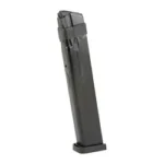 PROMAG 9MM 28RD blue steel magazine, angled side view with black baseplate