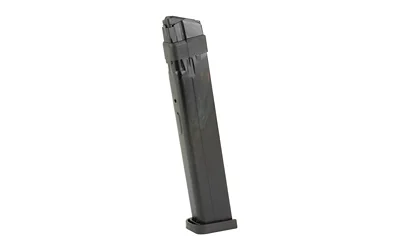 PROMAG 9MM 28RD blue steel magazine, angled side view with black baseplate