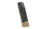 PROMAG SIG P320 9MM 21RD BLU ST/FDE, black magazine in angled side view with flat dark earth base