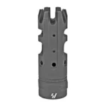 STRIKE KING COMP 308, gray compensator in front view with crown-shaped end and round ports