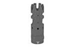 STRIKE KING COMP 308, gray compensator in front view with crown-shaped end and round ports