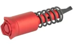 Strike Forward Assist Lightweight red, side view with grooved button, black spring and shaft