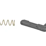 Strike Magazine Catch black, side view with separate catch arm, button and spring