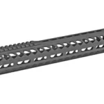 STRIKE MLOK RAIL 15.5" BLACK, angled side view with top rail and cutout slots