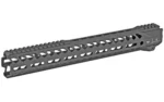 STRIKE MLOK RAIL 15.5" BLACK, angled side view with top rail and cutout slots