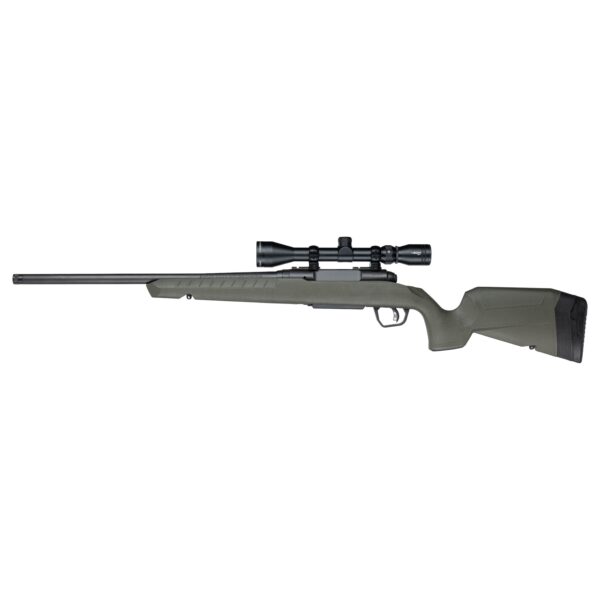 Savage AXIS 2 XP Rifle, right-side view with green stock, black barrel and mounted scope