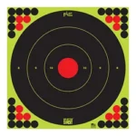 PRO-SHOT 17-inch green bullseye target, front view with black rings and red center
