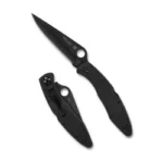 SPYDERCO POLICE SS BLK/BLK black folding knife shown open and closed with pocket clip