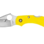SPYDERCO DRAGONFLY 2 SALT H2, open folding knife with yellow handle and silver plain blade