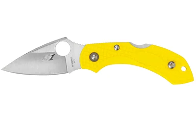 primary-11112 SPYDERCO DRAGONFLY 2 SALT H2, open folding knife with yellow handle and silver plain blade